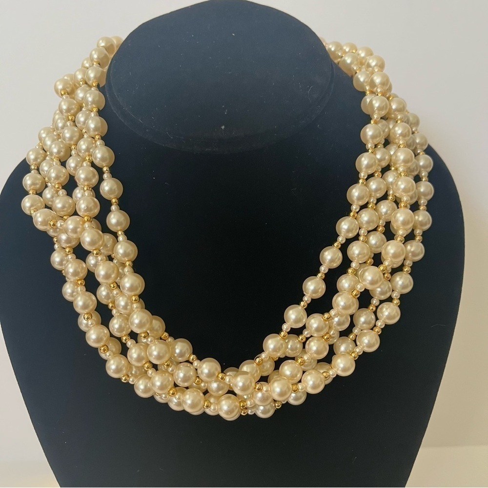 FAUX PEARL MULTI-STRAND BEADED NECKLACE 21”